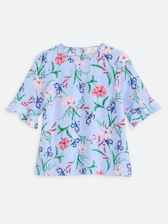 CeCe Tops - CeCe Light Blue Floral Ruffle Sleeve Top Size M Like New